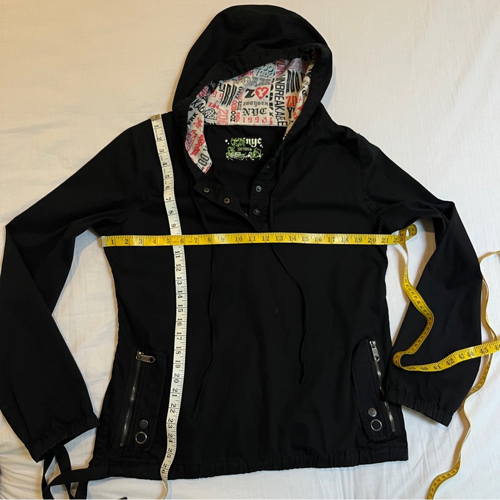 Black Zoo York Y2K Lightweight Hoodie with Waist tie, front buttons and pockets - Picture 8 of 13